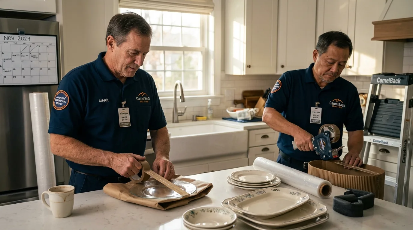 Professional crew packing kitchen dishware in Batavia, IL